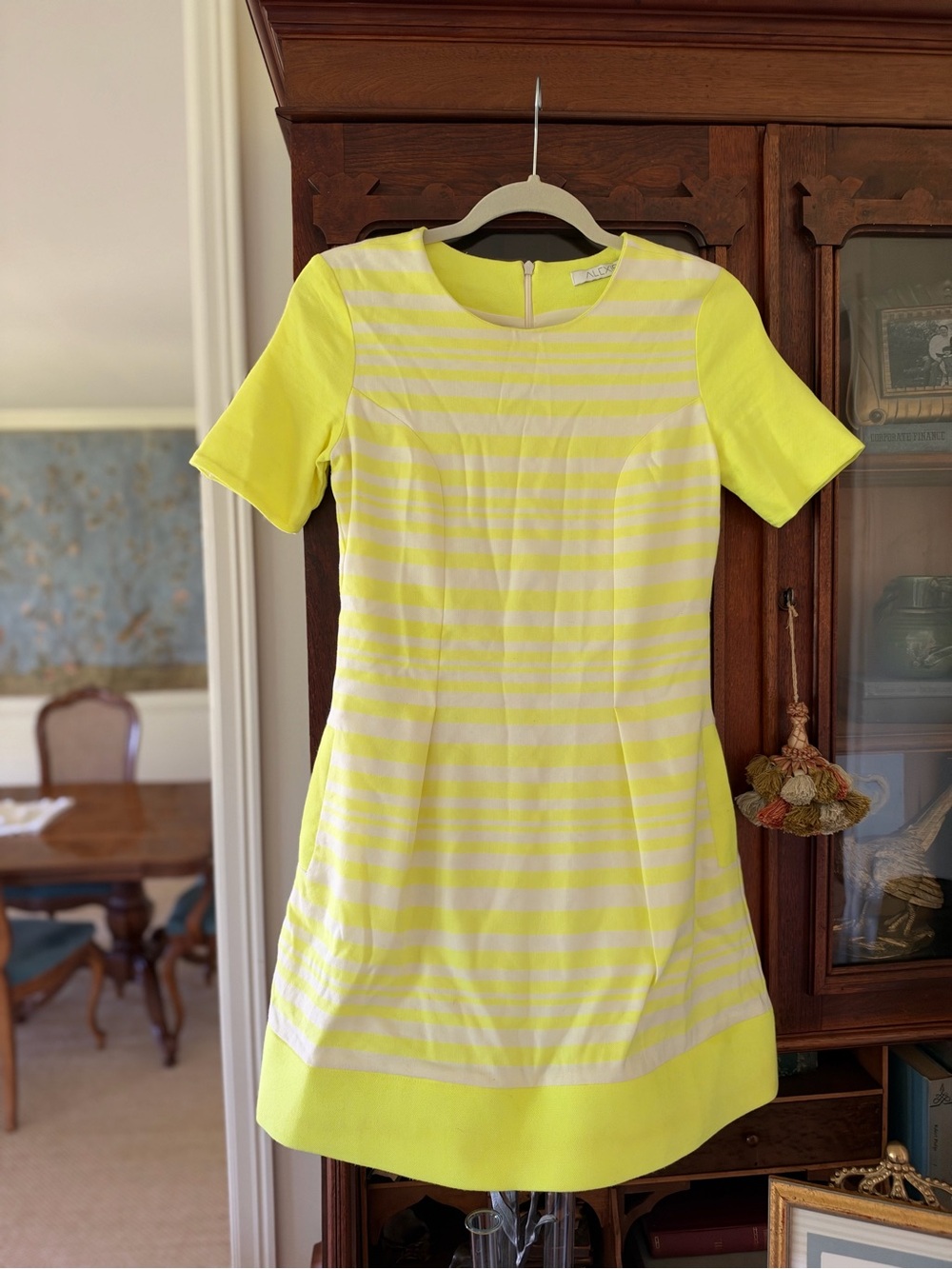 Alexis Neon Yellow Striped Short-Sleeve Shift Dress